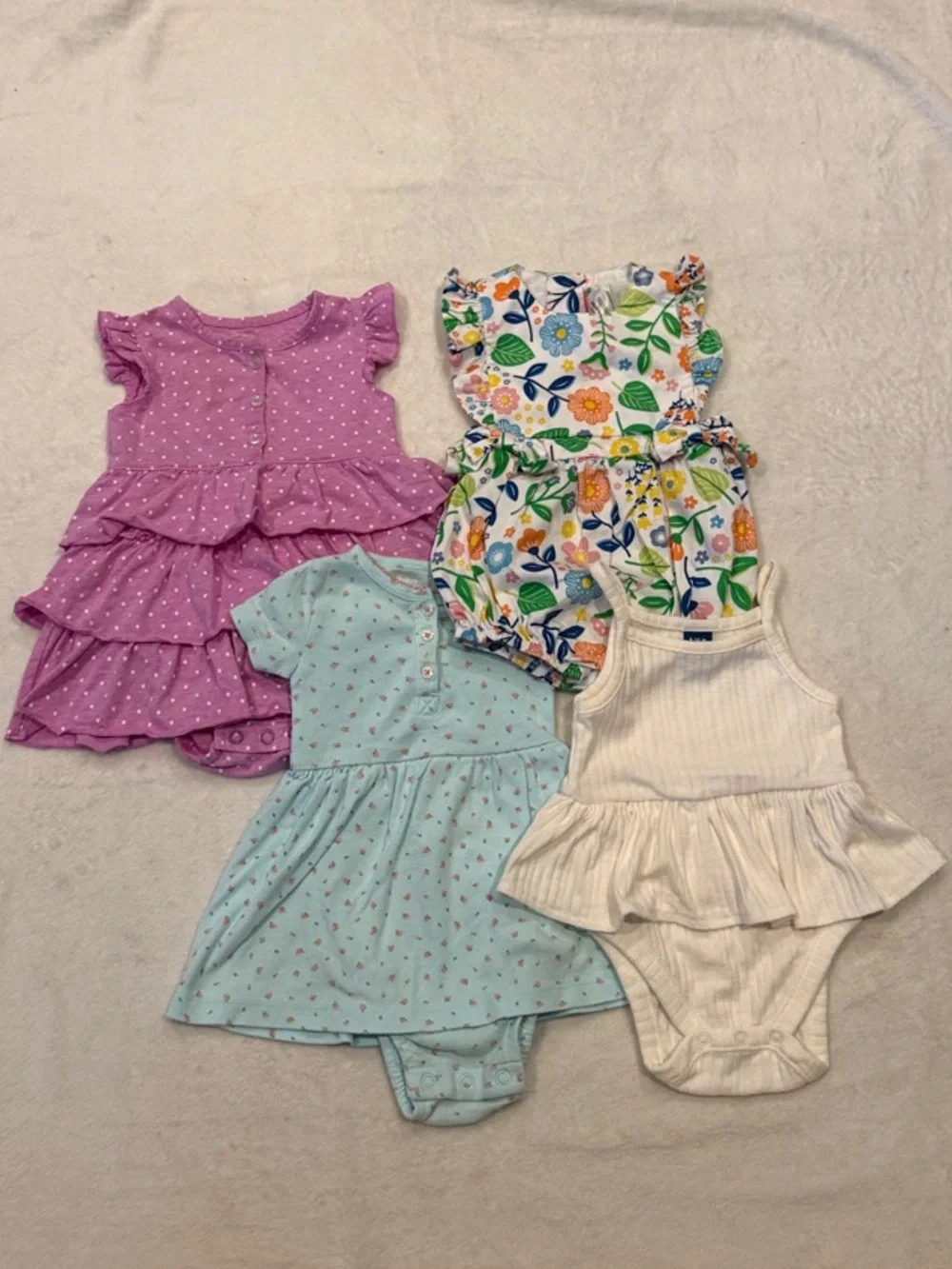 Baby Girl Ruffle One-Piece Set Rompers- Purple, Aqua, Floral, Cream